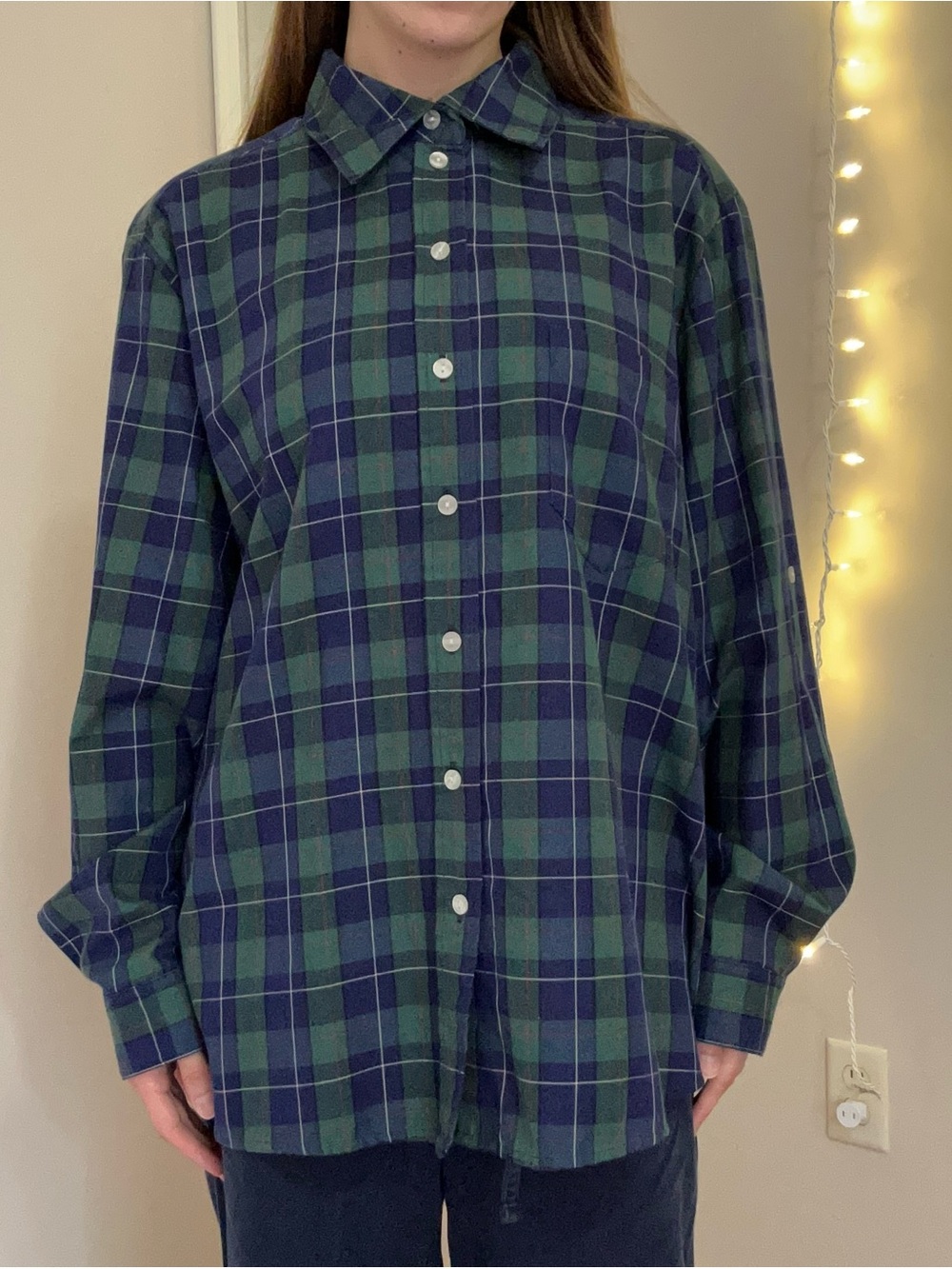 Green and Blue Plaid Button Up Shirt